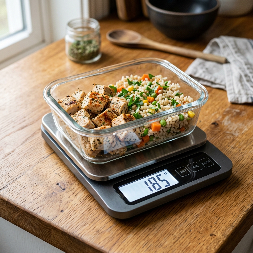 Digital scale measuring single portion weight in grams